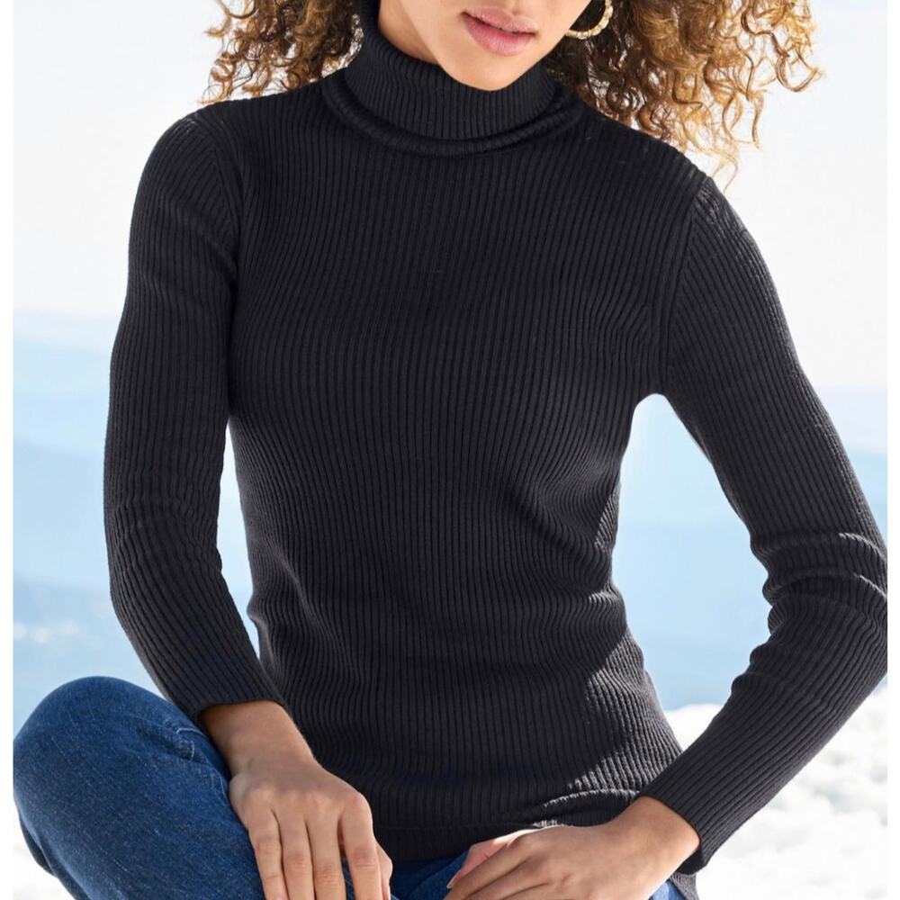 Boston Proper Black Ribbed Turtleneck Sweater Fitted Extra Small - Picture 2 of 8
